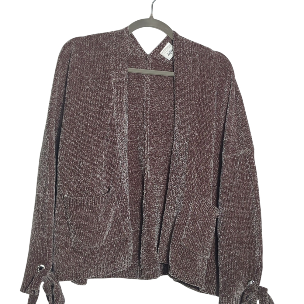 Daytrip Small Brown Knit Open Cardigan Sweater Tie Sleeves Cottagecore Preppy